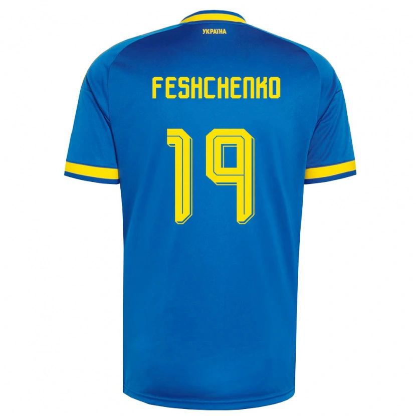 Danxen Hombre Camiseta Ucrania Oleksandr Feshchenko #19 Azul Amarillo Marino 2ª Equipación 26-28 La Camisa México