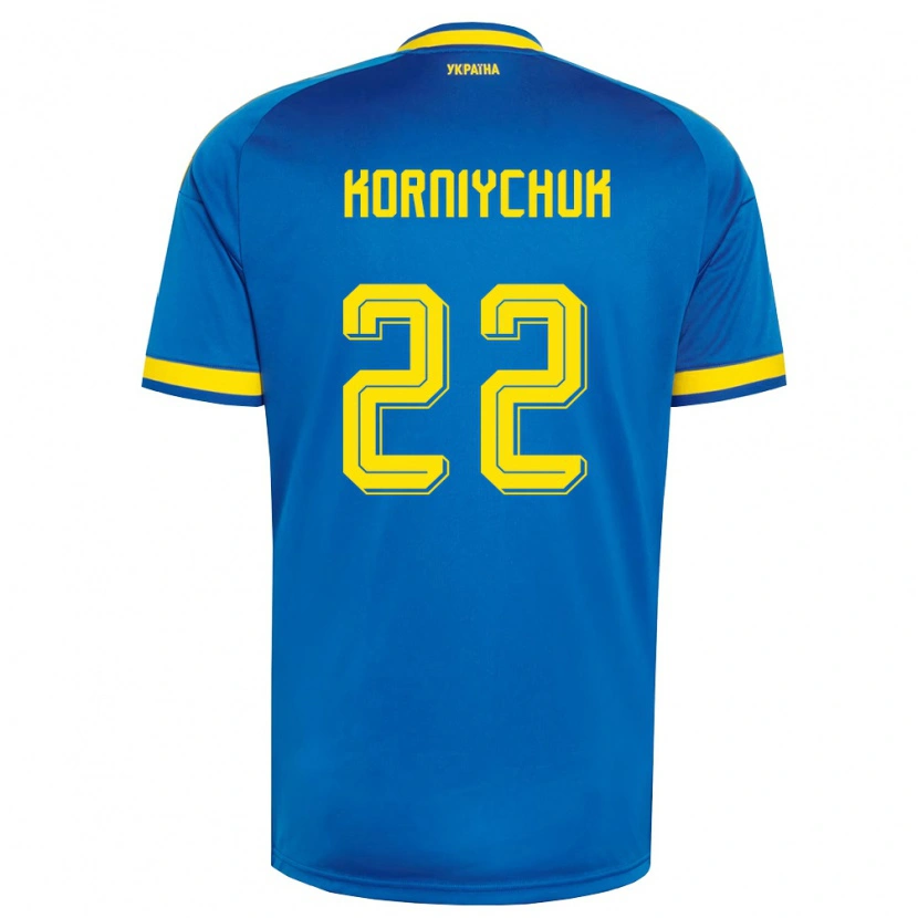 Danxen Hombre Camiseta Ucrania Sergiy Korniychuk #22 Azul Amarillo Marino 2ª Equipación 26-28 La Camisa México