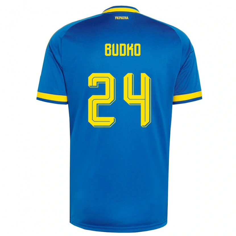 Danxen Hombre Camiseta Ucrania Bogdan Budko #24 Azul Amarillo Marino 2ª Equipación 26-28 La Camisa México