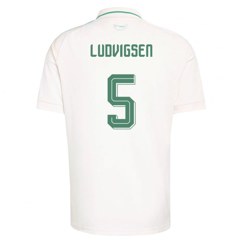Danxen Hombre Camiseta Gales Kai Ludvigsen #5 Blanco Marrón Verde 2ª Equipación 26-28 La Camisa México