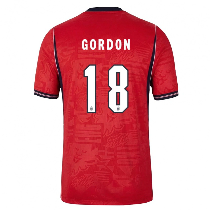 Danxen Hombre Camiseta Inglaterra Anthony Gordon #18 Rojo Marino Blanco 2ª Equipación 26-28 La Camisa México