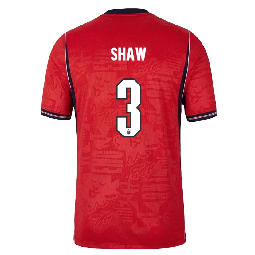 Danxen Hombre Camiseta Inglaterra Luke Shaw #3 Rojo Marino Blanco 2ª Equipación 26-28 La Camisa México