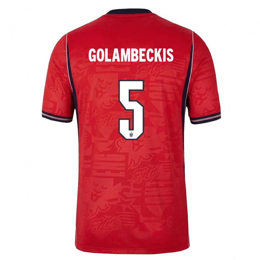 Danxen Hombre Camiseta Inglaterra Airidas Golambeckis #5 Rojo Marino Blanco 2ª Equipación 26-28 La Camisa México