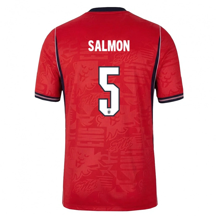Danxen Hombre Camiseta Inglaterra Marli Salmon #5 Rojo Marino Blanco 2ª Equipación 26-28 La Camisa México