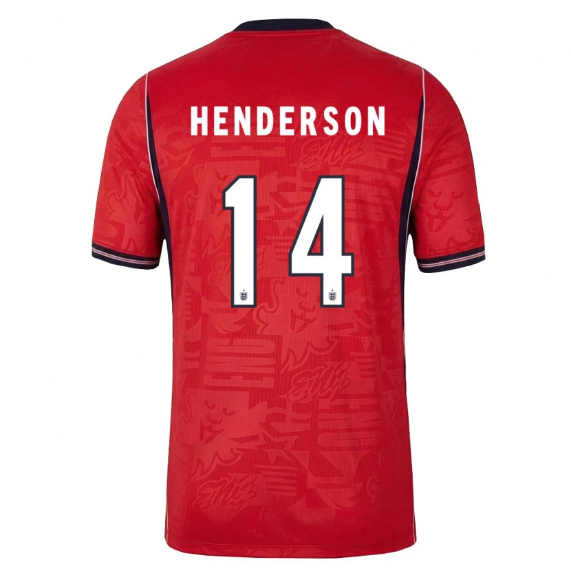 Danxen Hombre Camiseta Inglaterra Jordan Henderson #14 Rojo Marino Blanco 2ª Equipación 26-28 La Camisa México