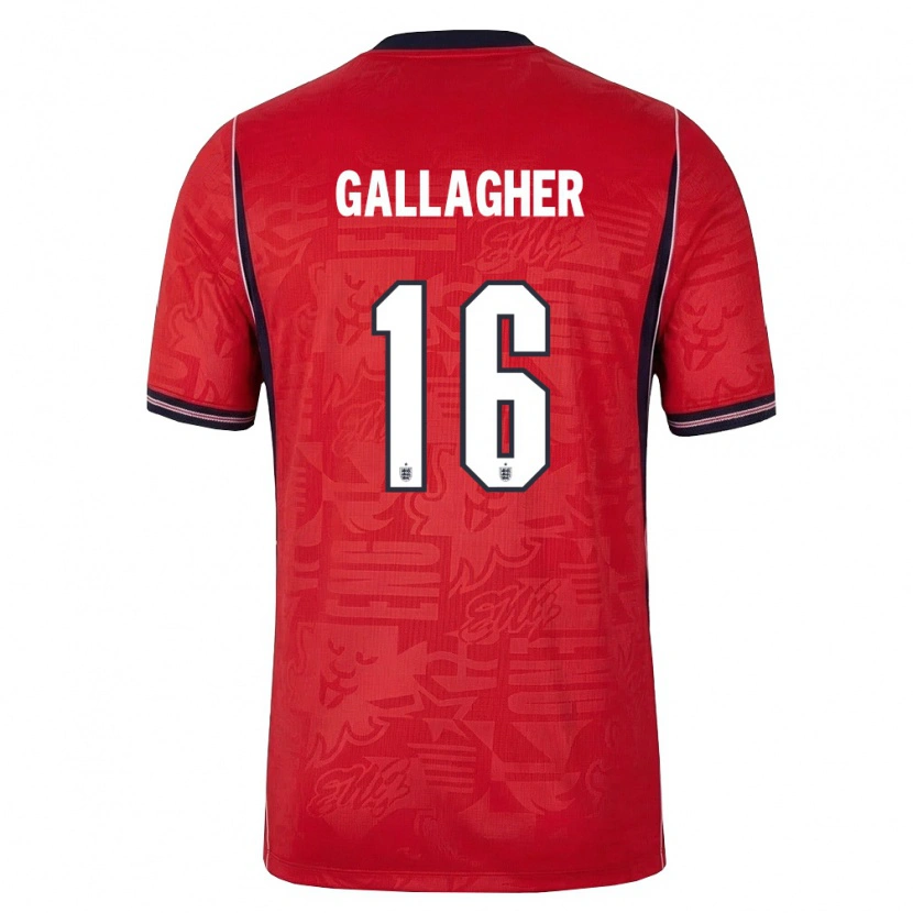 Danxen Hombre Camiseta Inglaterra Conor Gallagher #16 Rojo Marino Blanco 2ª Equipación 26-28 La Camisa México