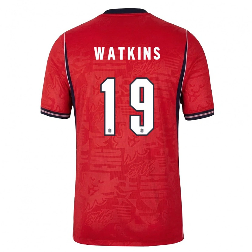 Danxen Hombre Camiseta Inglaterra Ollie Watkins #19 Rojo Marino Blanco 2ª Equipación 26-28 La Camisa México