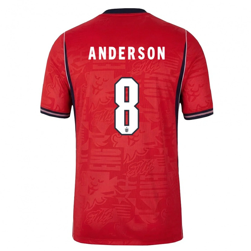 Danxen Hombre Camiseta Inglaterra Elliot Anderson #8 Rojo Marino Blanco 2ª Equipación 26-28 La Camisa México