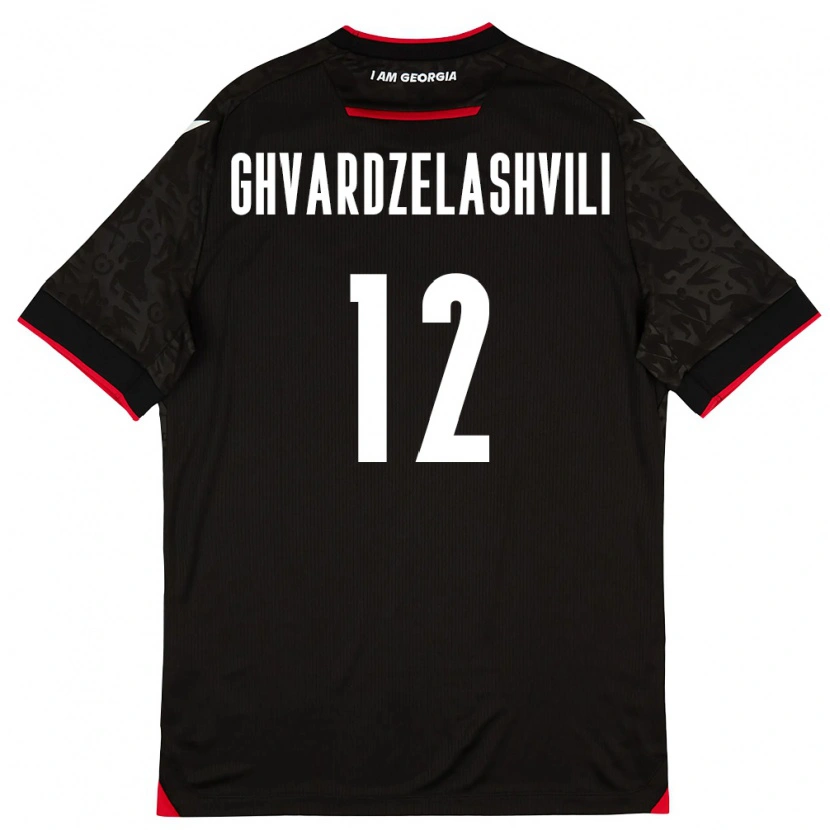 Danxen Hombre Camiseta Georgia Davit Ghvardzelashvili #12 Negro Blanco Rojo 2ª Equipación 26-28 La Camisa México