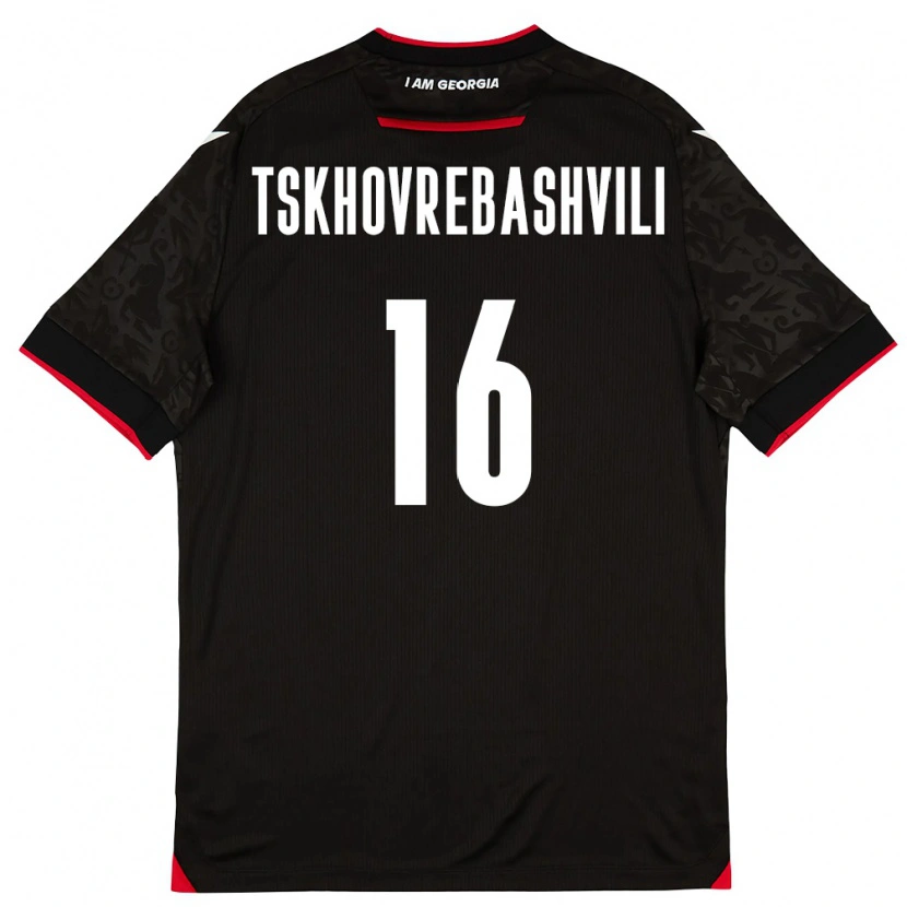 Danxen Hombre Camiseta Georgia Nikoloz Tskhovrebashvili #16 Negro Blanco Rojo 2ª Equipación 26-28 La Camisa México