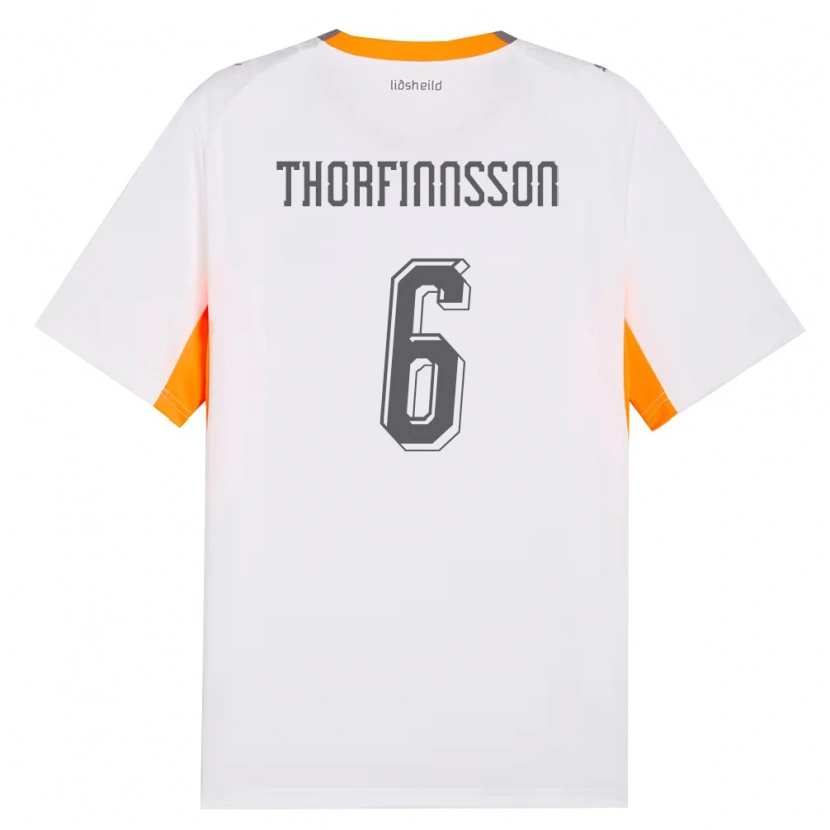 Danxen Hombre Camiseta Islandia Mikael Máni Thorfinnsson #6 Blanco Naranja Gris 2ª Equipación 26-28 La Camisa México