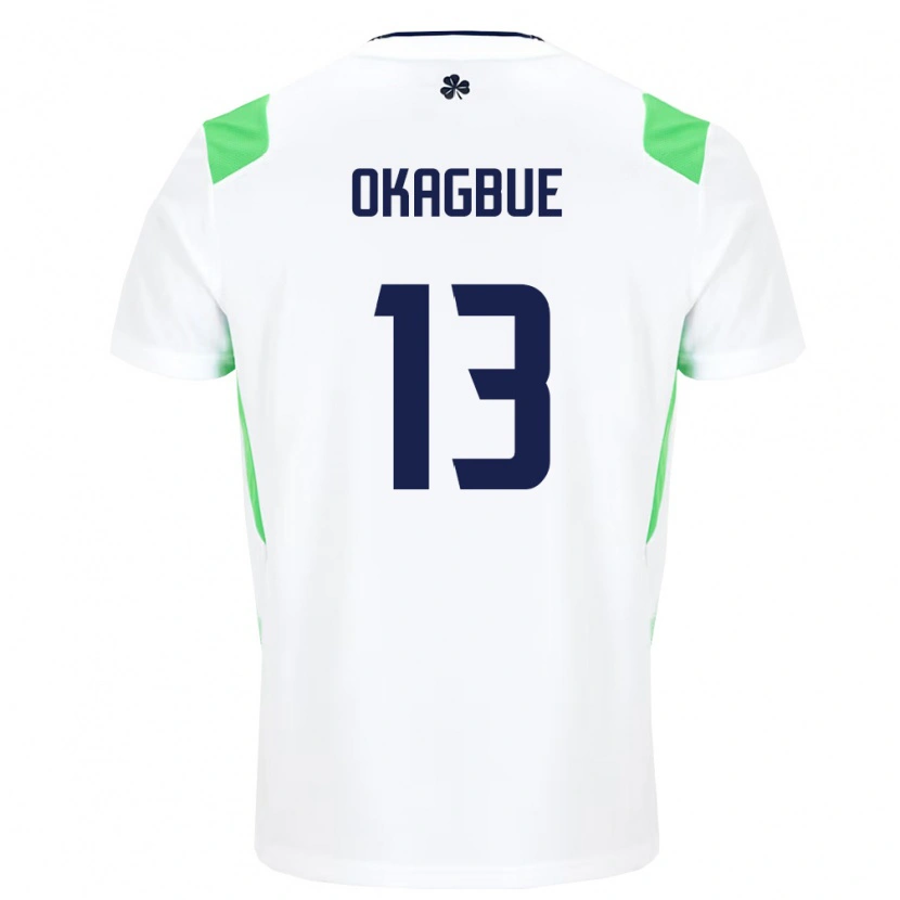 Danxen Hombre Camiseta Irlanda David Okagbue #13 Blanco Verde Claro 2ª Equipación 26-28 La Camisa México