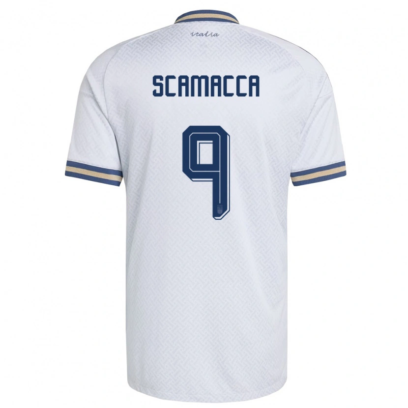 Danxen Hombre Camiseta Italia Gianluca Scamacca #9 Marfil Marino Oro 2ª Equipación 26-28 La Camisa México