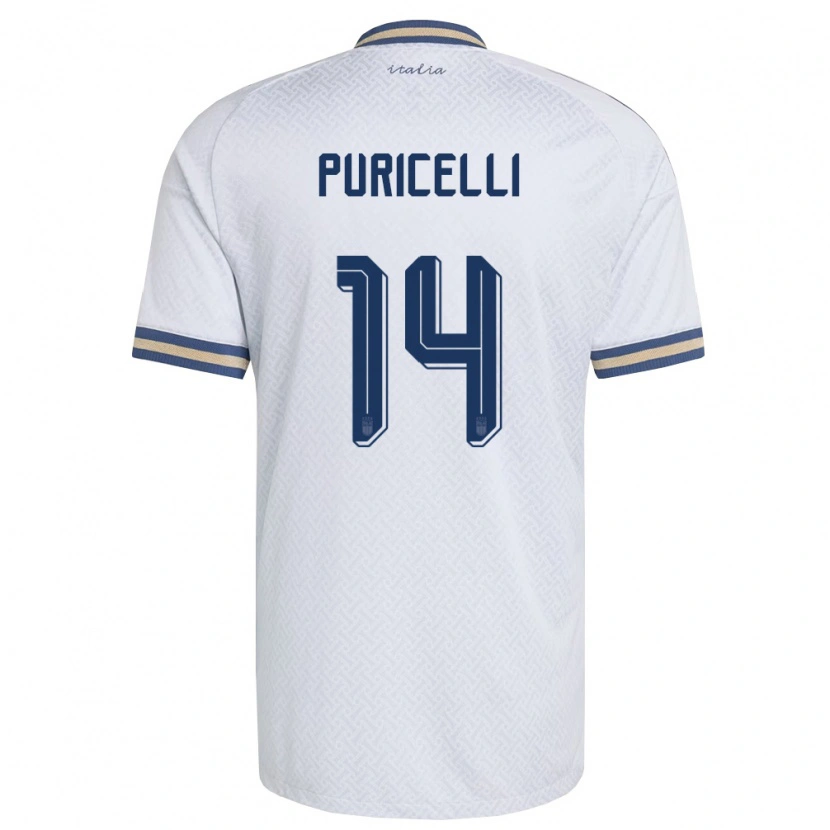Danxen Hombre Camiseta Italia Lorenzo Puricelli #14 Marfil Marino Oro 2ª Equipación 26-28 La Camisa México