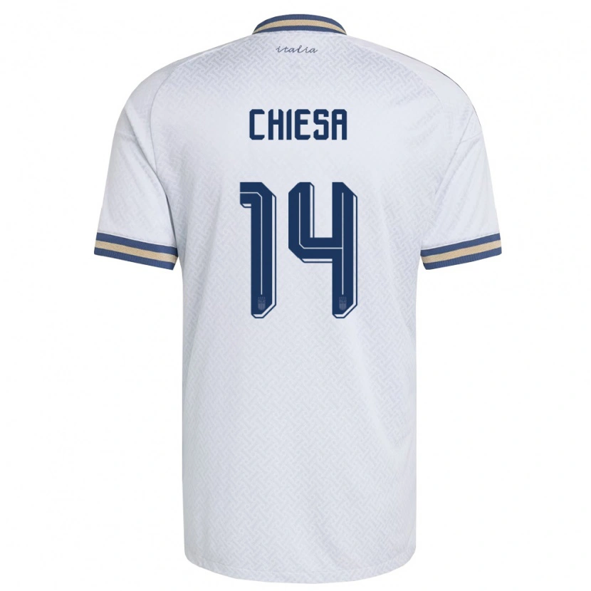 Danxen Hombre Camiseta Italia Federico Chiesa #14 Marfil Marino Oro 2ª Equipación 26-28 La Camisa México