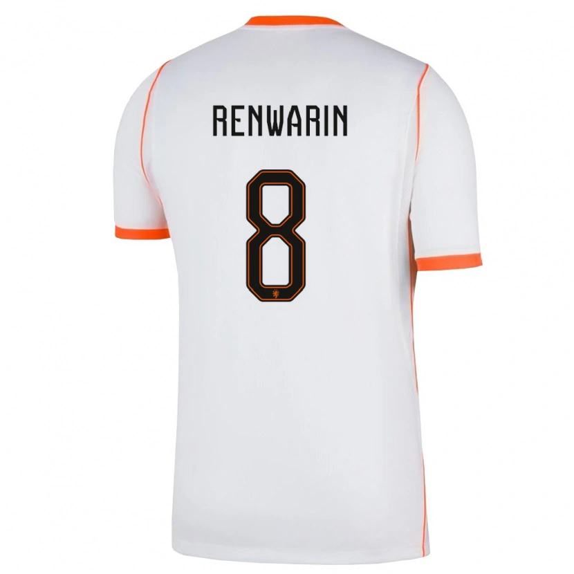 Danxen Hombre Camiseta Países Bajos Givaro Renwarin #8 Blanco Naranja 2ª Equipación 26-28 La Camisa México