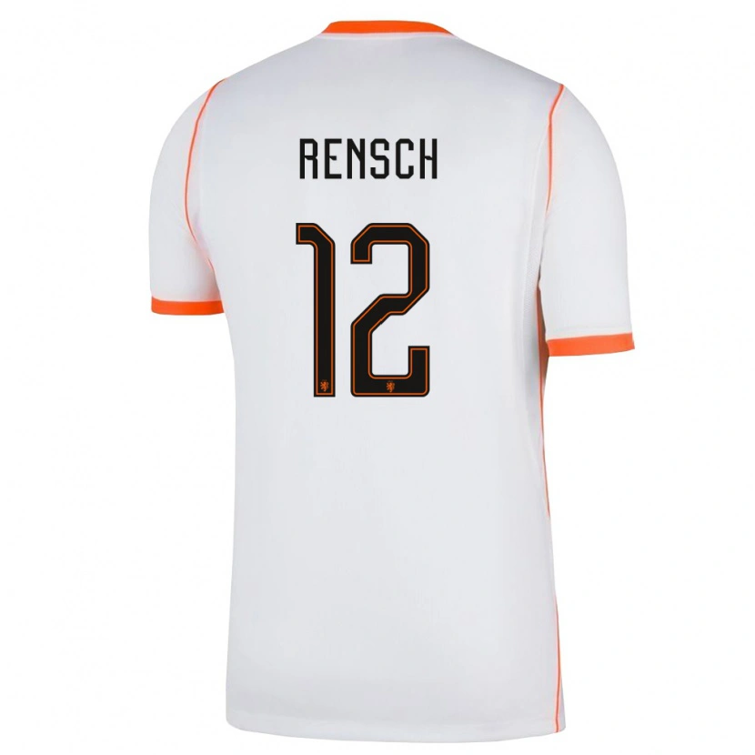 Danxen Hombre Camiseta Países Bajos Devyne Rensch #12 Blanco Naranja 2ª Equipación 26-28 La Camisa México