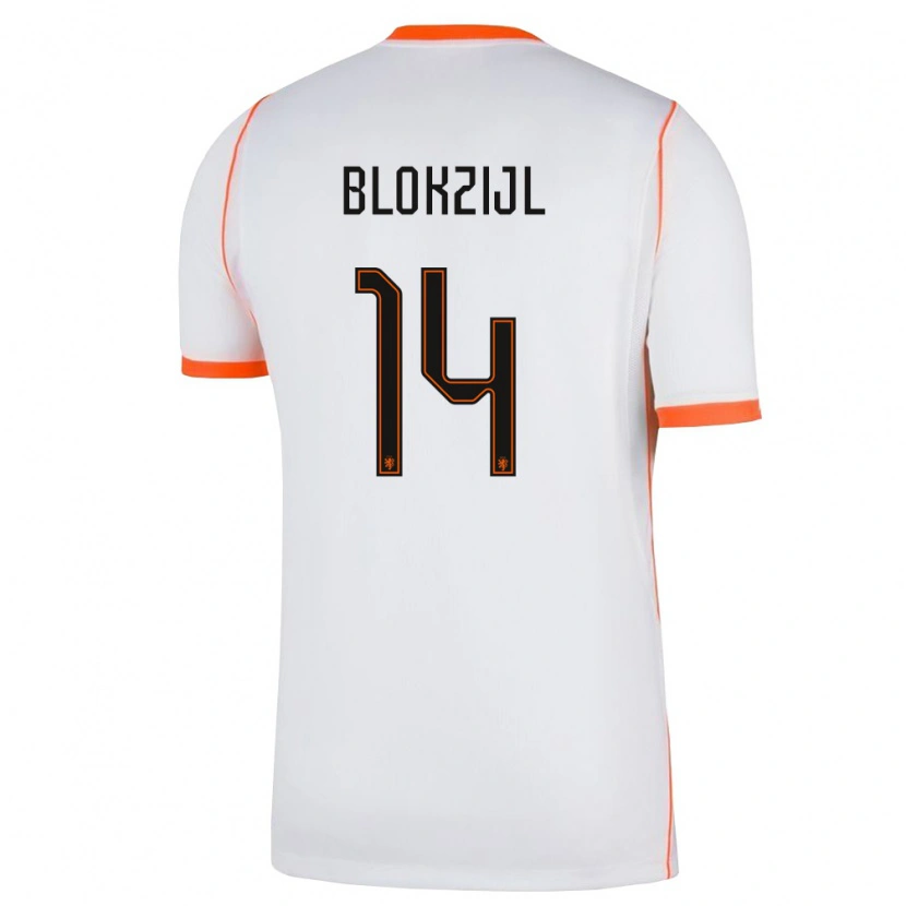 Danxen Hombre Camiseta Países Bajos Thijmen Blokzijl #14 Blanco Naranja 2ª Equipación 26-28 La Camisa México