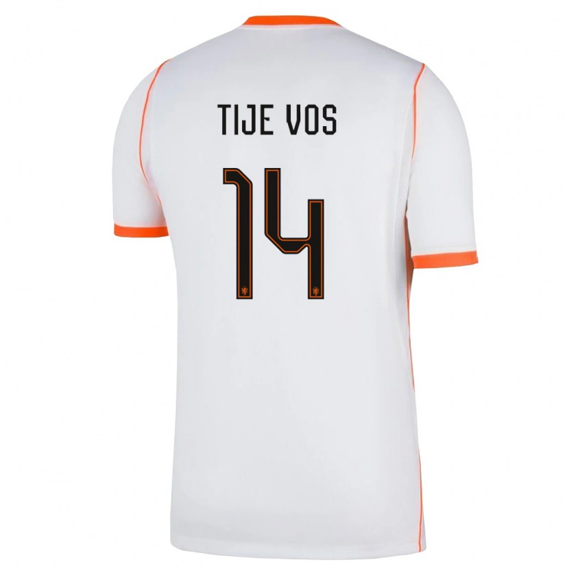 Danxen Hombre Camiseta Países Bajos Tije Vos #14 Blanco Naranja 2ª Equipación 26-28 La Camisa México