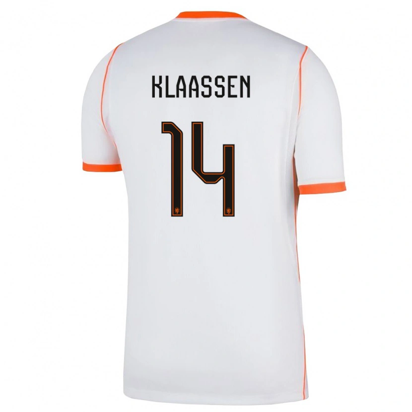 Danxen Hombre Camiseta Países Bajos Davy Klaassen #14 Blanco Naranja 2ª Equipación 26-28 La Camisa México