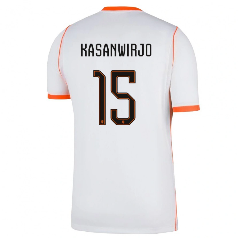 Danxen Hombre Camiseta Países Bajos Neraysho Kasanwirjo #15 Blanco Naranja 2ª Equipación 26-28 La Camisa México