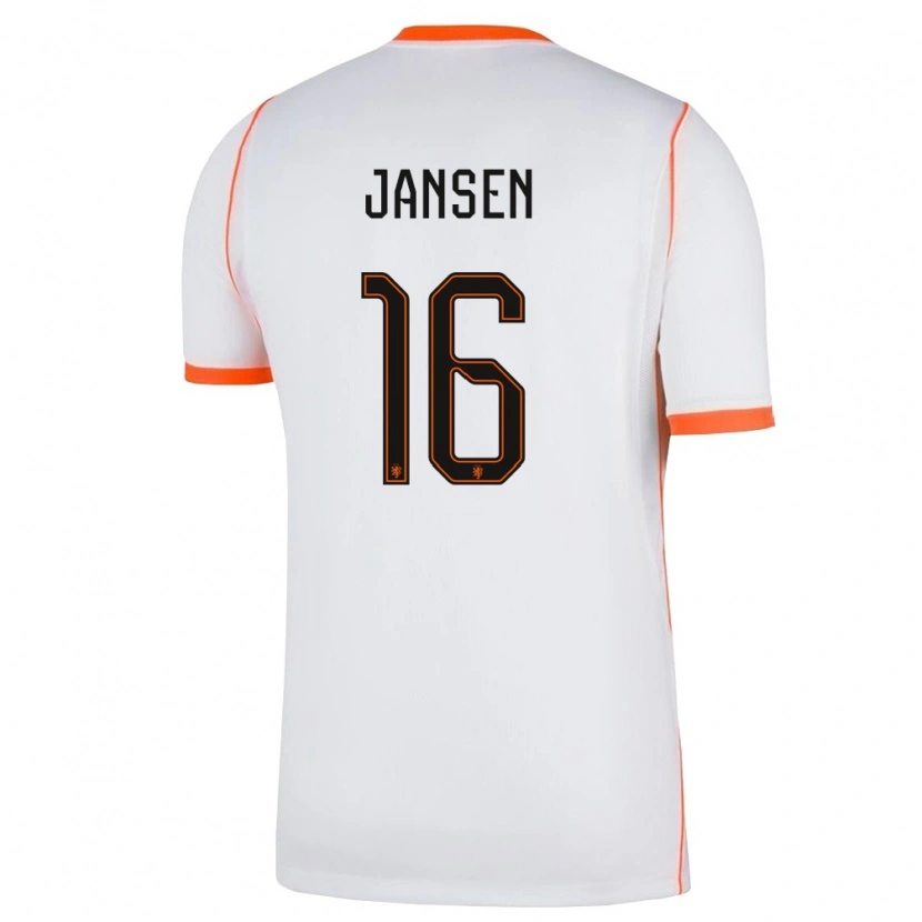 Danxen Hombre Camiseta Países Bajos Sem Jansen #16 Blanco Naranja 2ª Equipación 26-28 La Camisa México
