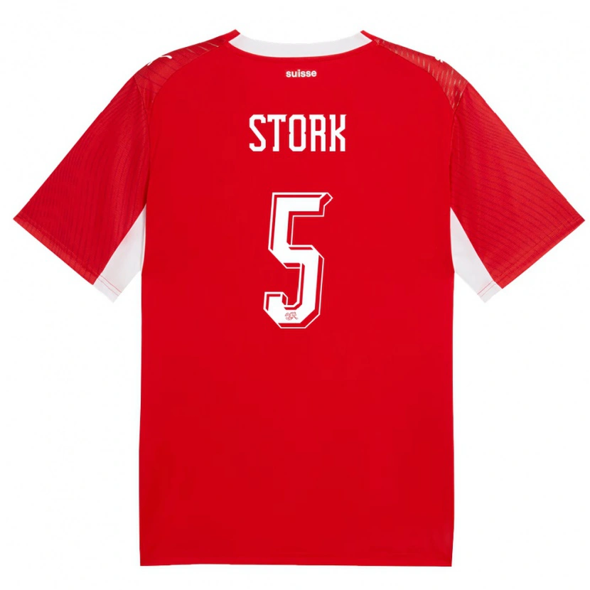 Danxen Mujer Camiseta Suiza Gian Stork #5 Rojo Blanco 1ª Equipación 26-28 La Camisa México