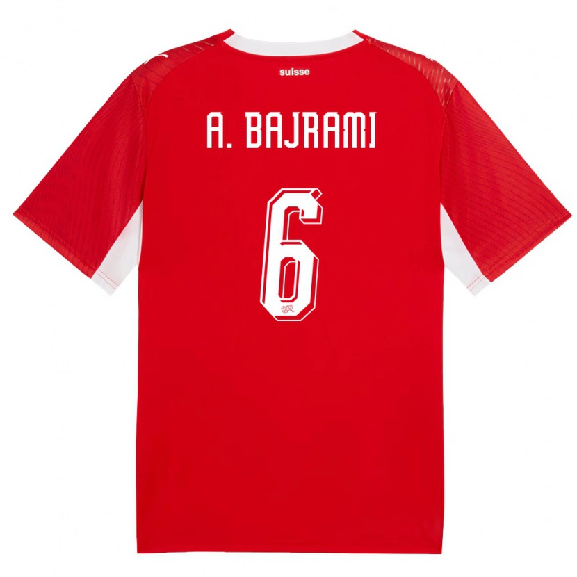 Danxen Mujer Camiseta Suiza Adrian Bajrami #6 Rojo Blanco 1ª Equipación 26-28 La Camisa México