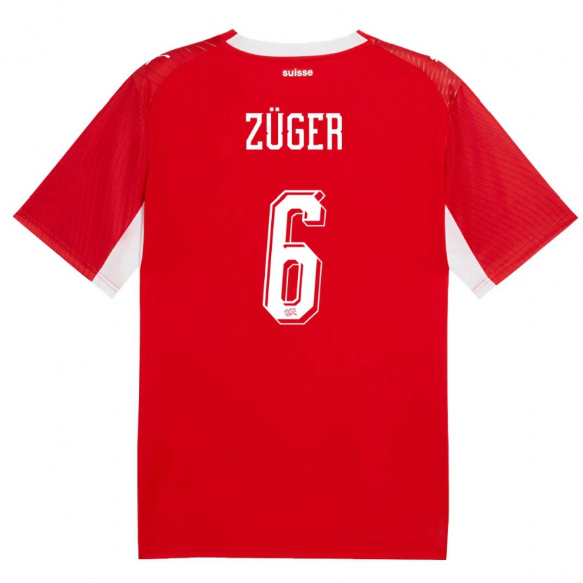 Danxen Mujer Camiseta Suiza Niklas Züger #6 Rojo Blanco 1ª Equipación 26-28 La Camisa México