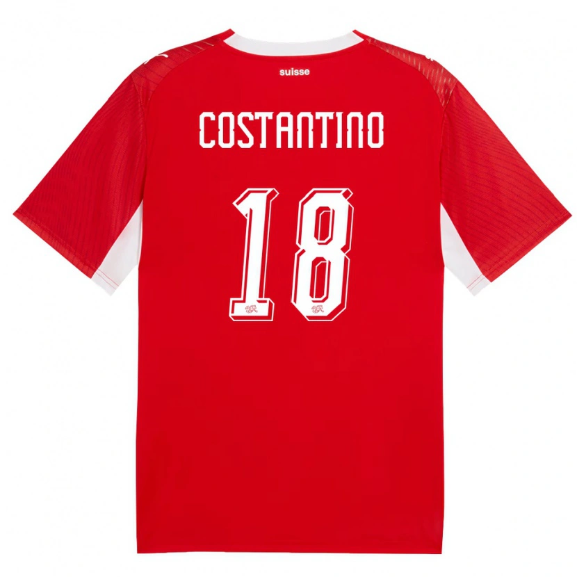 Danxen Mujer Camiseta Suiza Valerio Costantino #18 Rojo Blanco 1ª Equipación 26-28 La Camisa México