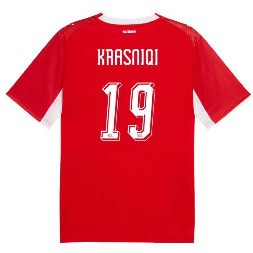 Danxen Mujer Camiseta Suiza Samuel Krasniqi #19 Rojo Blanco 1ª Equipación 26-28 La Camisa México