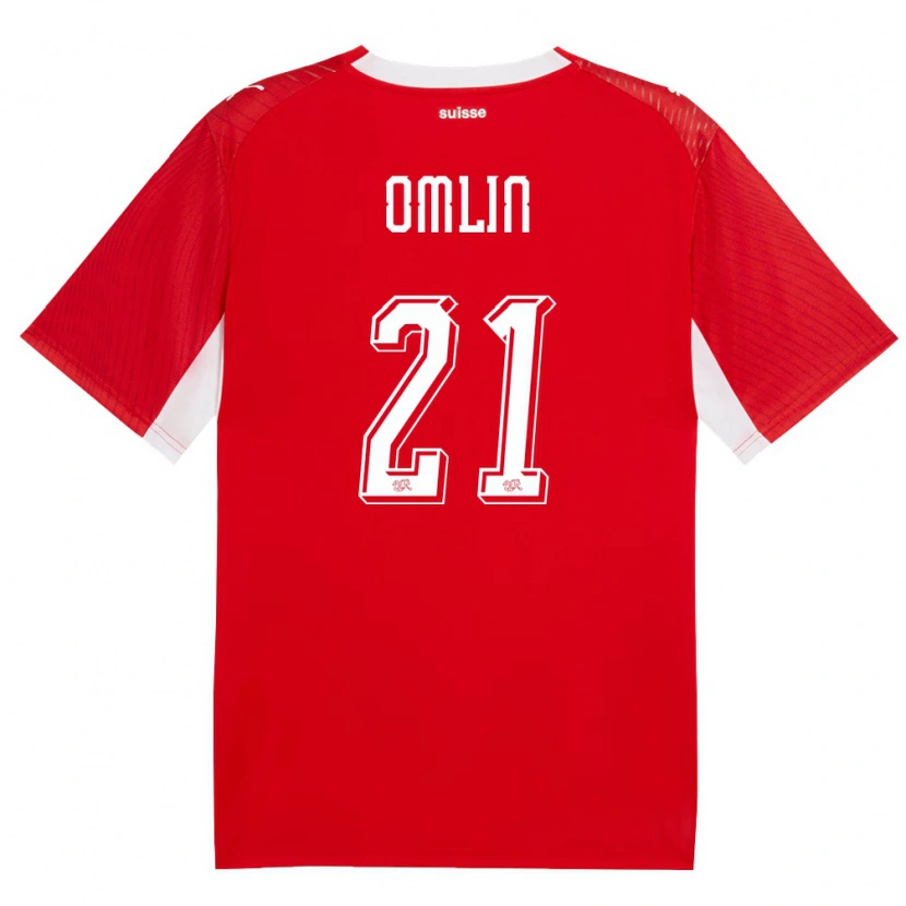 Danxen Mujer Camiseta Suiza Jonas Omlin #21 Rojo Blanco 1ª Equipación 26-28 La Camisa México