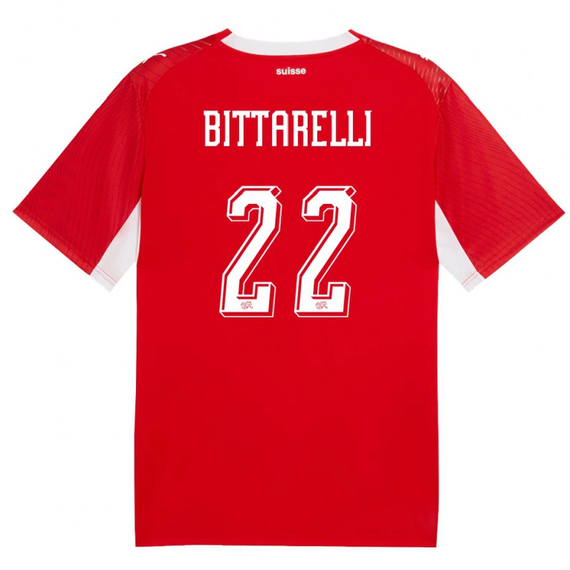 Danxen Mujer Camiseta Suiza Lorenzo Bittarelli #22 Rojo Blanco 1ª Equipación 26-28 La Camisa México