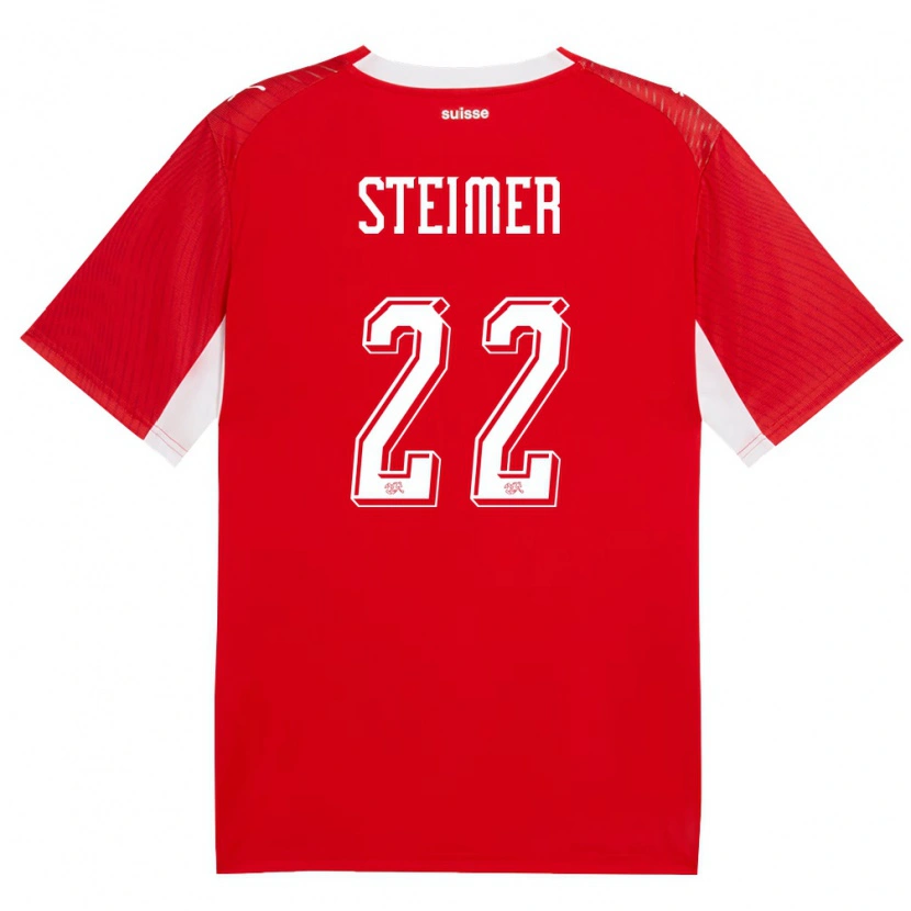 Danxen Mujer Camiseta Suiza Celestin Steimer #22 Rojo Blanco 1ª Equipación 26-28 La Camisa México