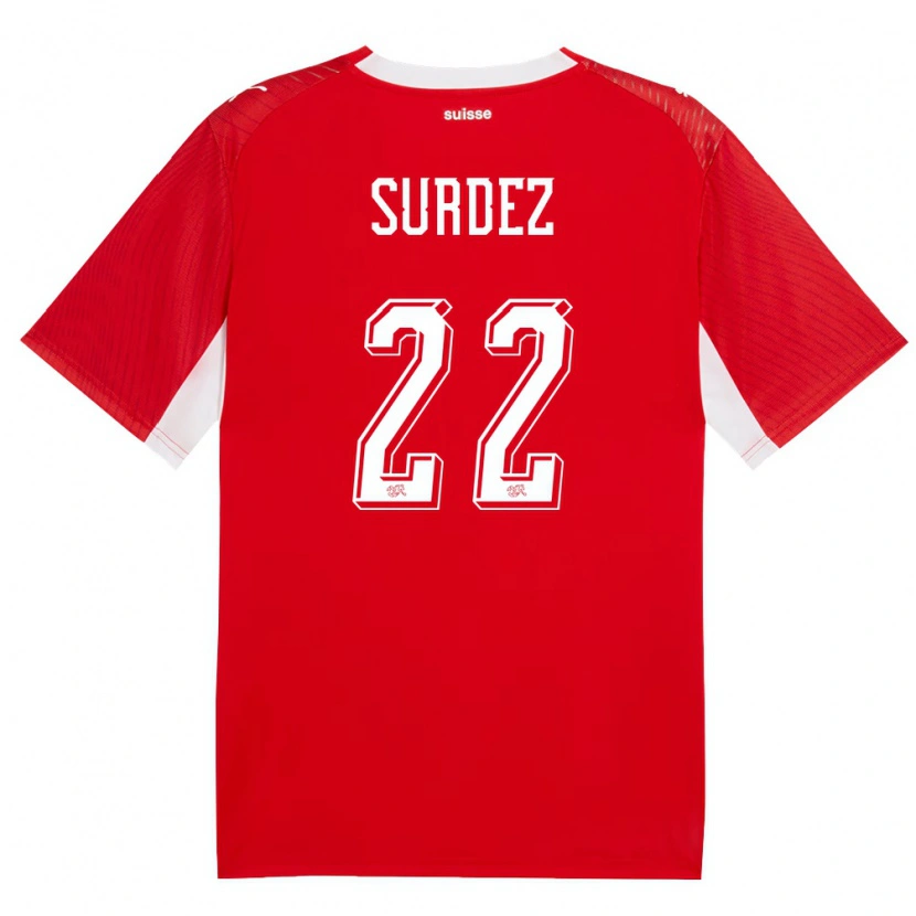 Danxen Mujer Camiseta Suiza Franck Surdez #22 Rojo Blanco 1ª Equipación 26-28 La Camisa México