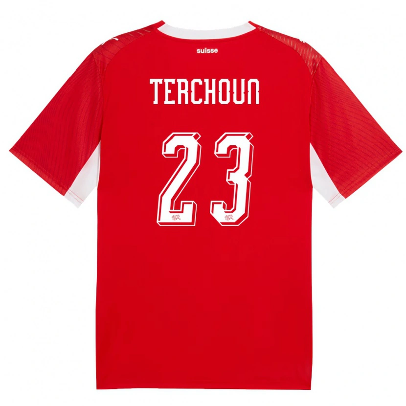 Danxen Mujer Camiseta Suiza Meriame Terchoun #23 Rojo Blanco 1ª Equipación 26-28 La Camisa México
