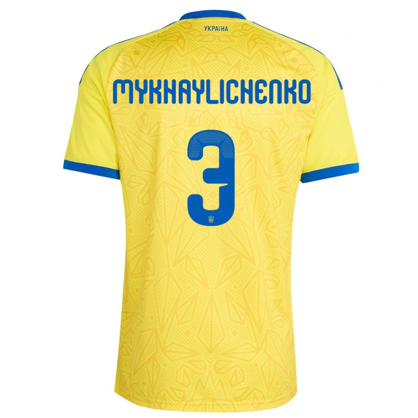 Danxen Mujer Camiseta Ucrania Bogdan Mykhaylichenko #3 Amarillo Azul 1ª Equipación 26-28 La Camisa México