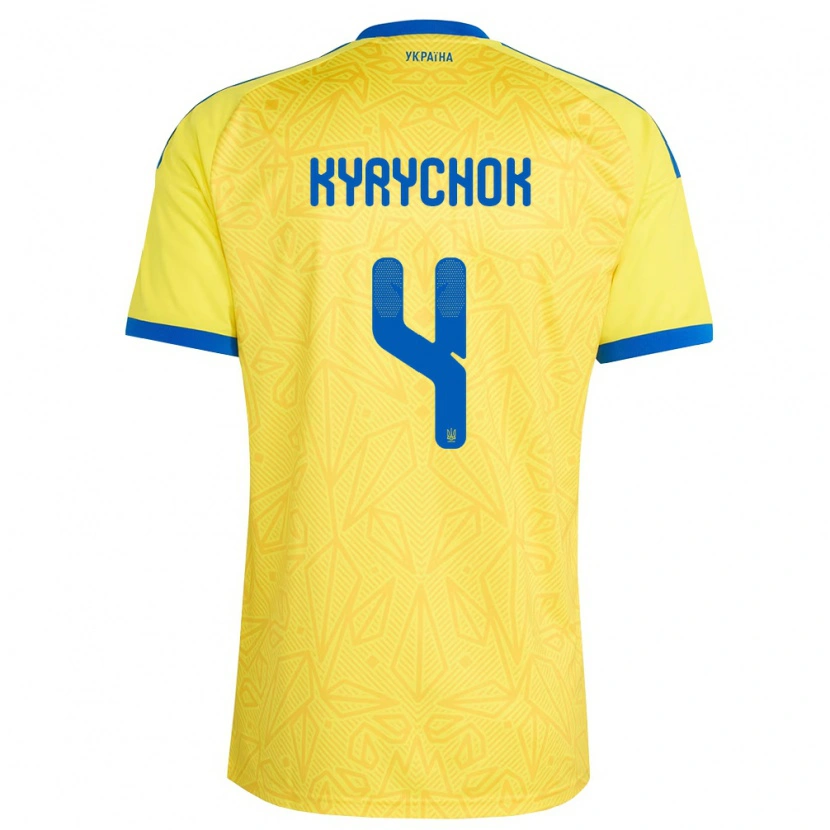 Danxen Mujer Camiseta Ucrania Mykola Kyrychok #4 Amarillo Azul 1ª Equipación 26-28 La Camisa México