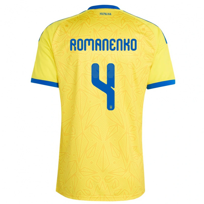Danxen Mujer Camiseta Ucrania Tetyana Romanenko #4 Amarillo Azul 1ª Equipación 26-28 La Camisa México