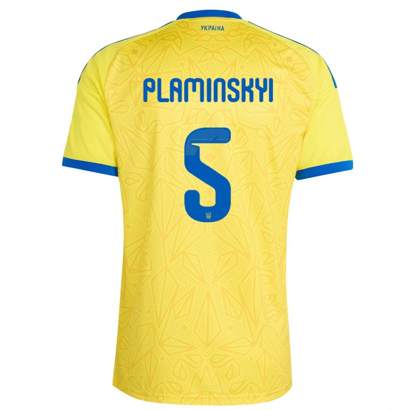 Danxen Mujer Camiseta Ucrania Denys Plaminskyi #5 Amarillo Azul 1ª Equipación 26-28 La Camisa México