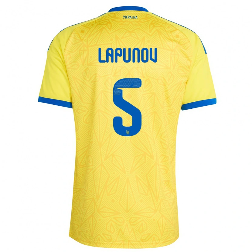 Danxen Mujer Camiseta Ucrania Daniil Lapunov #5 Amarillo Azul 1ª Equipación 26-28 La Camisa México