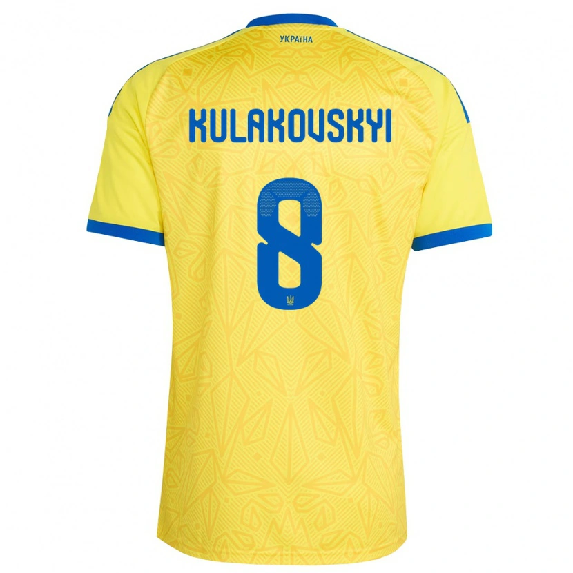 Danxen Mujer Camiseta Ucrania Artem Kulakovskyi #8 Amarillo Azul 1ª Equipación 26-28 La Camisa México