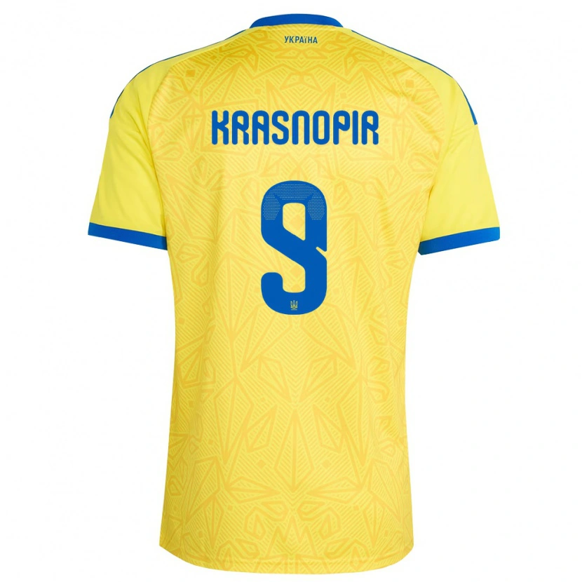 Danxen Mujer Camiseta Ucrania Igor Krasnopir #9 Amarillo Azul 1ª Equipación 26-28 La Camisa México