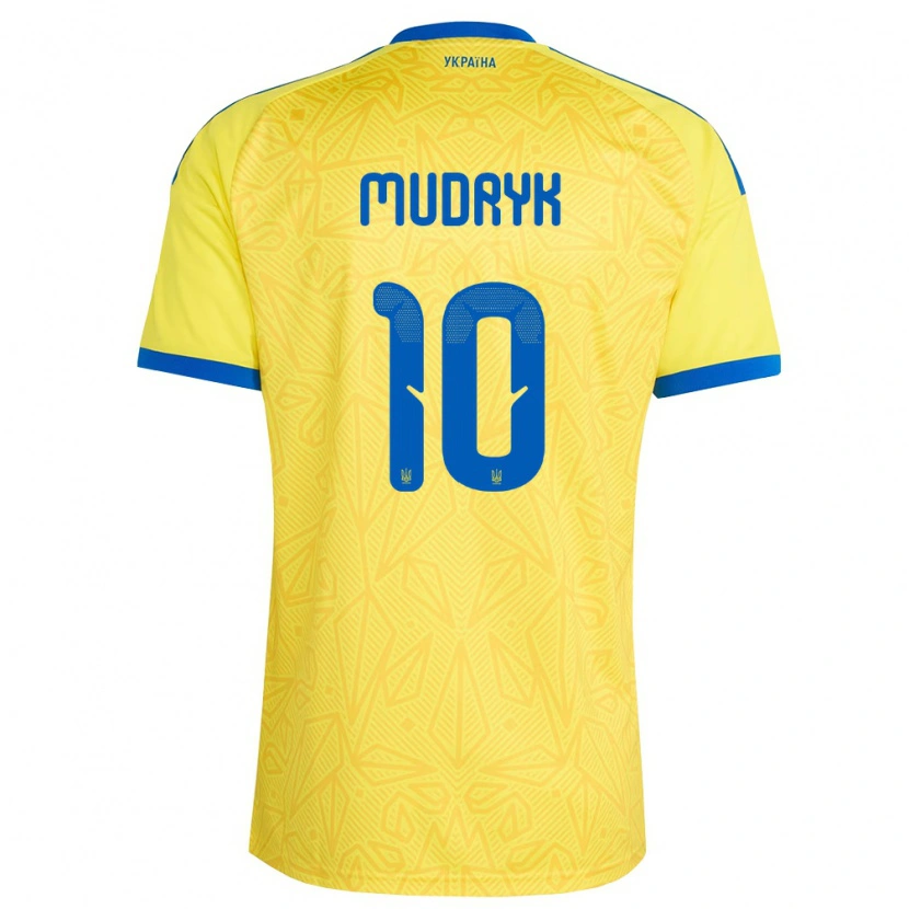 Danxen Mujer Camiseta Ucrania Mykhaylo Mudryk #10 Amarillo Azul 1ª Equipación 26-28 La Camisa México