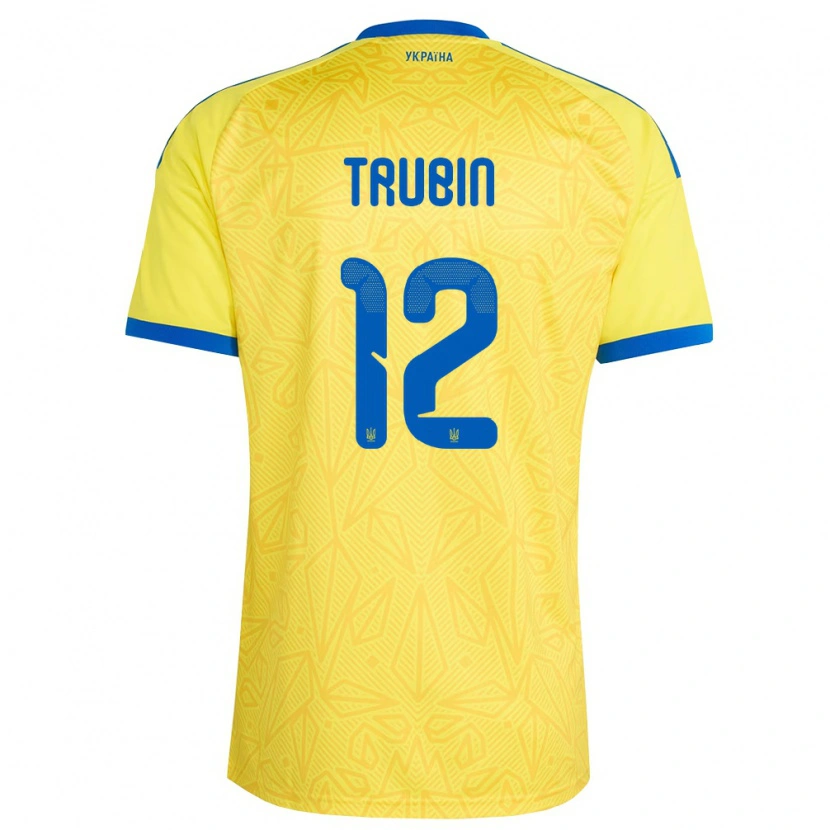 Danxen Mujer Camiseta Ucrania Anatoliy Trubin #12 Amarillo Azul 1ª Equipación 26-28 La Camisa México