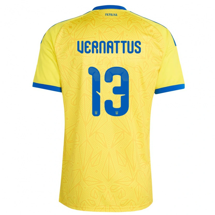 Danxen Mujer Camiseta Ucrania Daniel Vernattus #13 Amarillo Azul 1ª Equipación 26-28 La Camisa México
