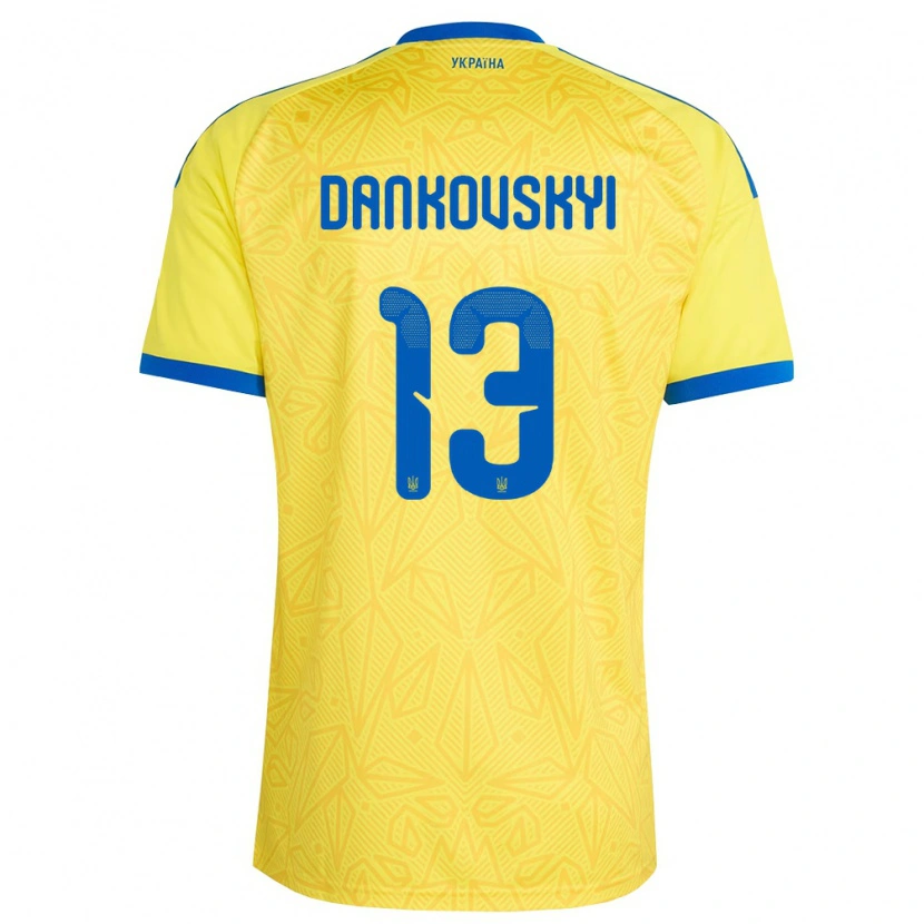 Danxen Mujer Camiseta Ucrania Yegor Dankovskyi #13 Amarillo Azul 1ª Equipación 26-28 La Camisa México
