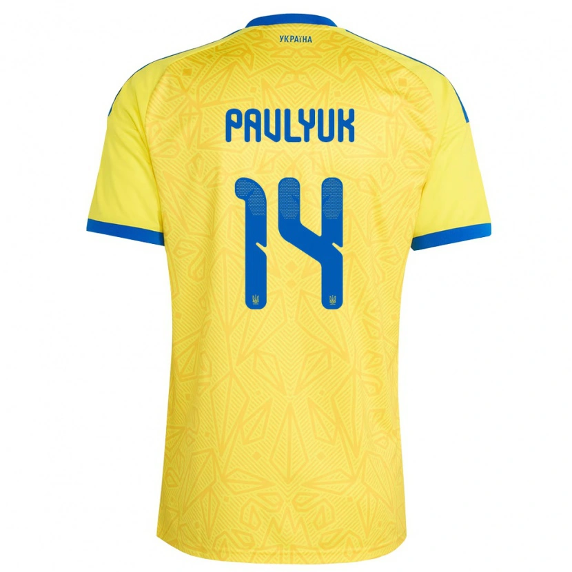 Danxen Mujer Camiseta Ucrania Yevgen Pavlyuk #14 Amarillo Azul 1ª Equipación 26-28 La Camisa México