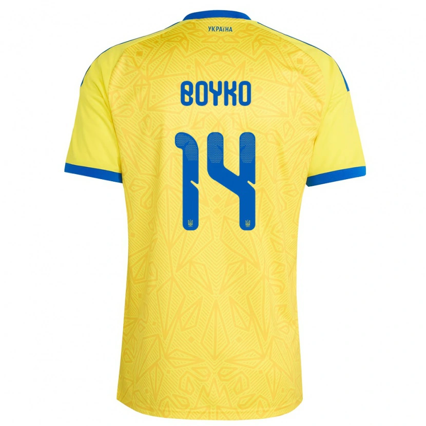 Danxen Mujer Camiseta Ucrania Evgen Boyko #14 Amarillo Azul 1ª Equipación 26-28 La Camisa México