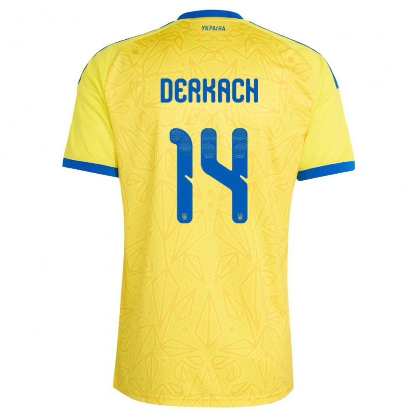 Danxen Mujer Camiseta Ucrania Yana Derkach #14 Amarillo Azul 1ª Equipación 26-28 La Camisa México